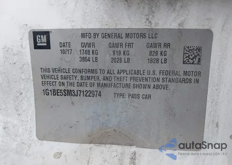 2018 Chevrolet Cruze Lt Auto from USA, damaged, VIN 1G1BE5SM3J7122974